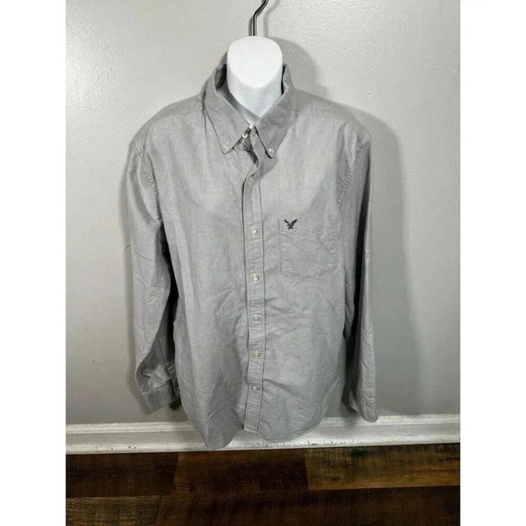 American Eagle Men's Sizes L  Sleeve Gray  Snap Button Down Shirt - Picture 1 of 6